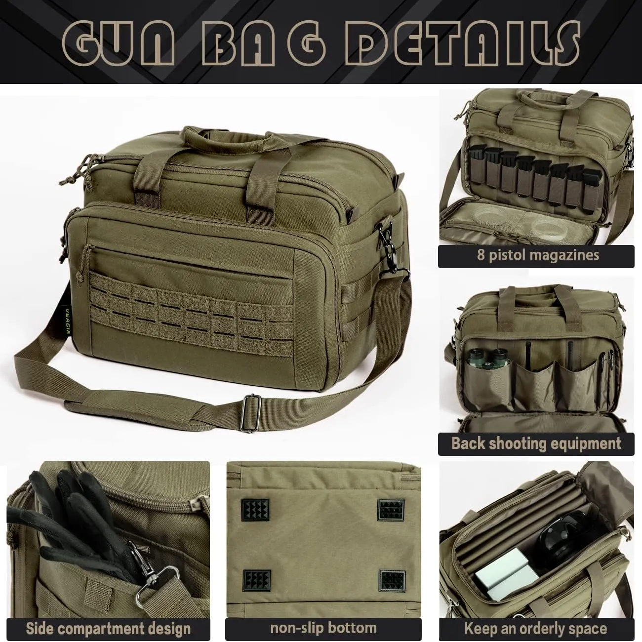VEAGIA Pistol range bag Gun bag Pistol case Gun case Magazine Lockable double-layer explosion proof zipper Pistol Soft Carrying Bags