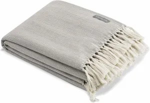 Vera Wang - Throw Blanket, Luxury Cotton Bedding, Lightweight Home Decor for All Seasons (Twill Fringe Charcoal Grey, Throw) 50" x 60"