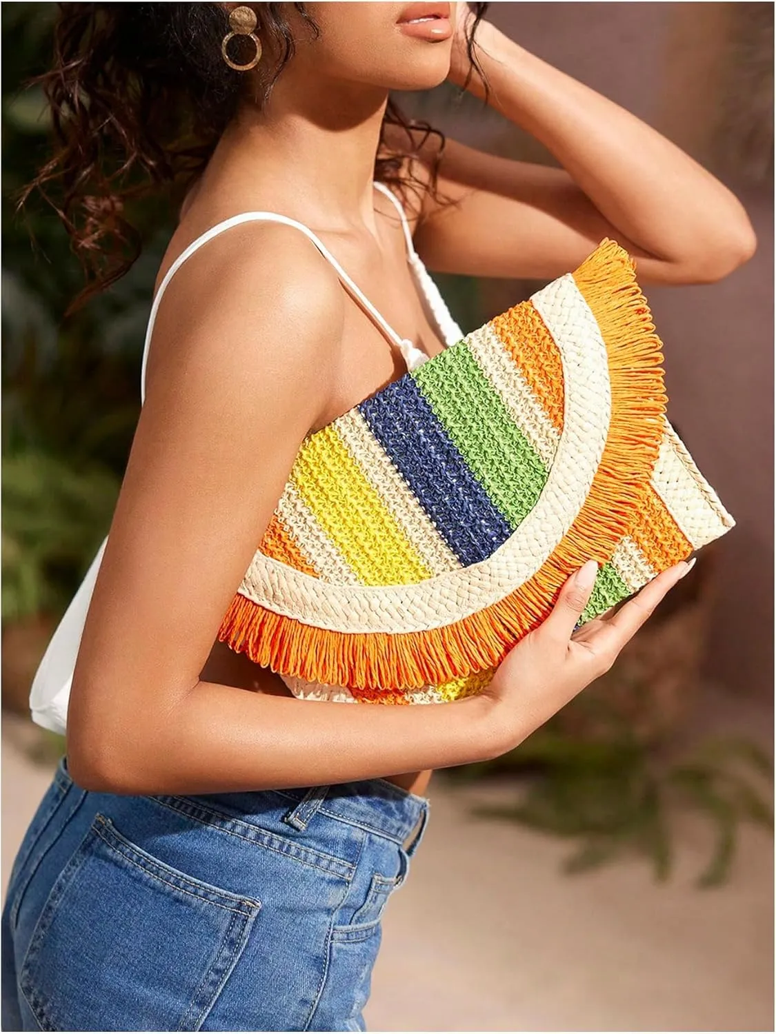 Verdusa Women's Fringe Straw Clutch Purses Woven Handbags Envelope Bag Wallet