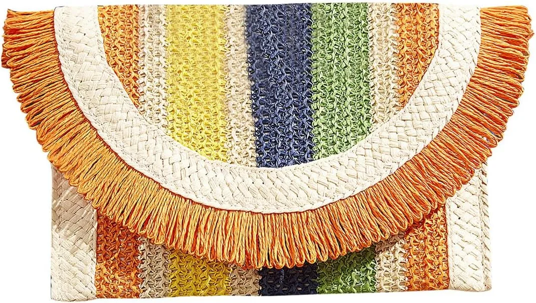 Verdusa Women's Fringe Straw Clutch Purses Woven Handbags Envelope Bag Wallet