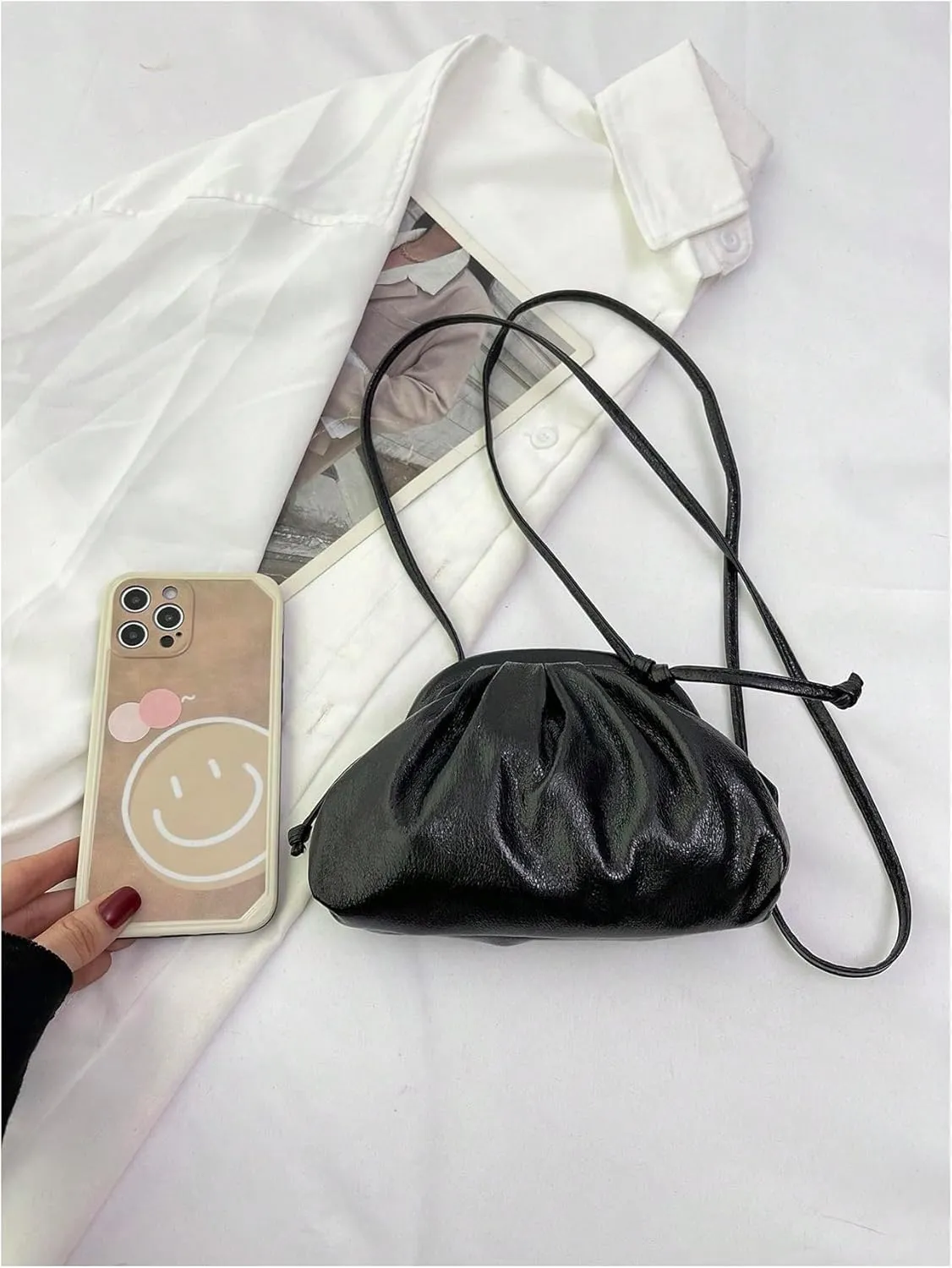 Verdusa Women's Metallic Ruched Clutch Handbags Crossbody Bag Shiny Evening Purse