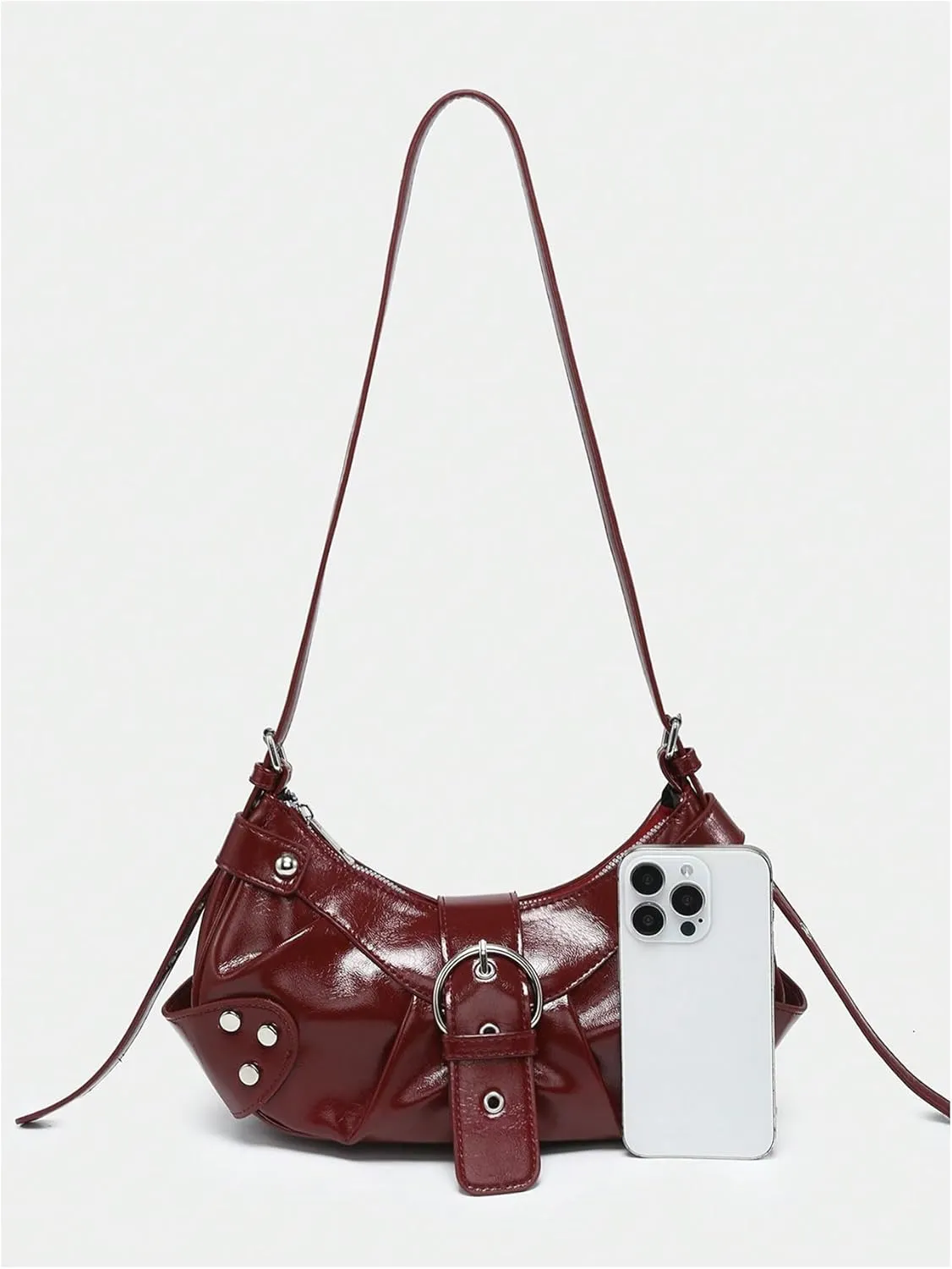 Verdusa Women's Pleated Hobo Shoulder Bags Metallic PU Leather Clutch Handbag