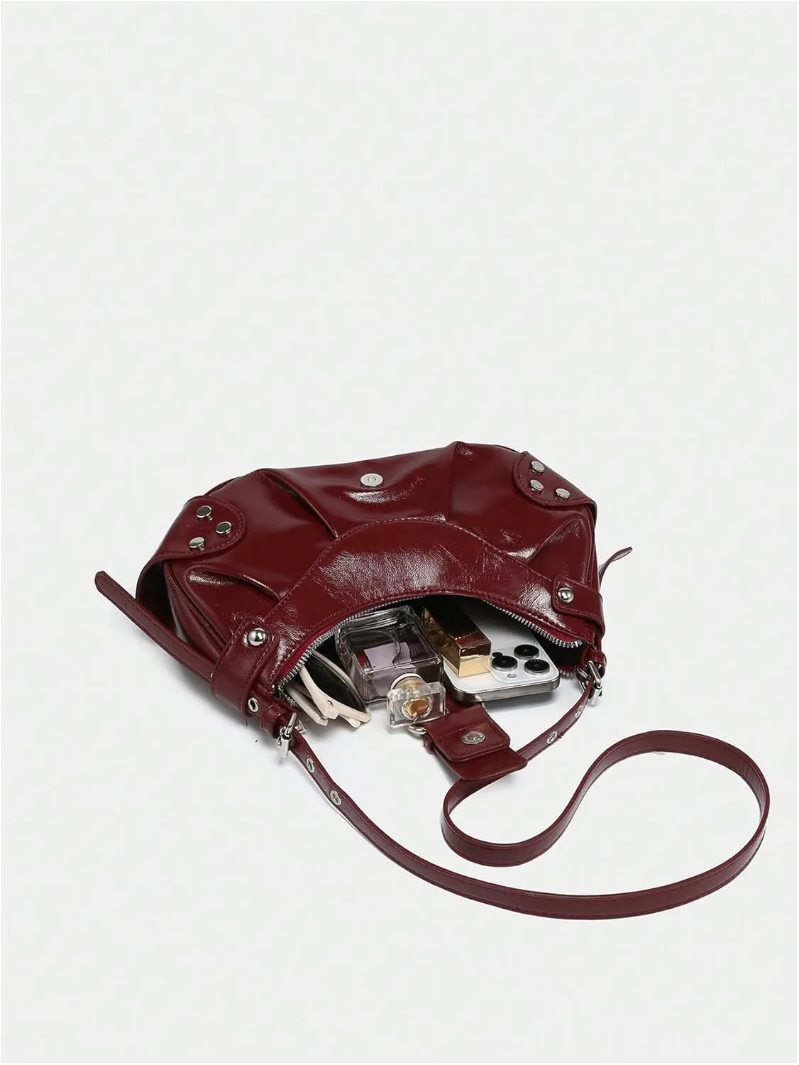 Verdusa Women's Pleated Hobo Shoulder Bags Metallic PU Leather Clutch Handbag