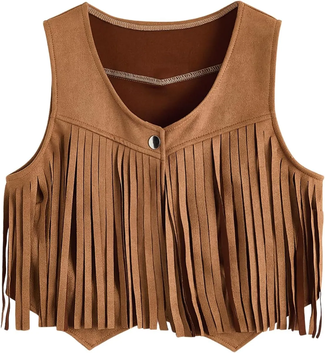 Verdusa Women's Tassel Suede Vest Sleeveless Fringe Hippie Crop Jacket