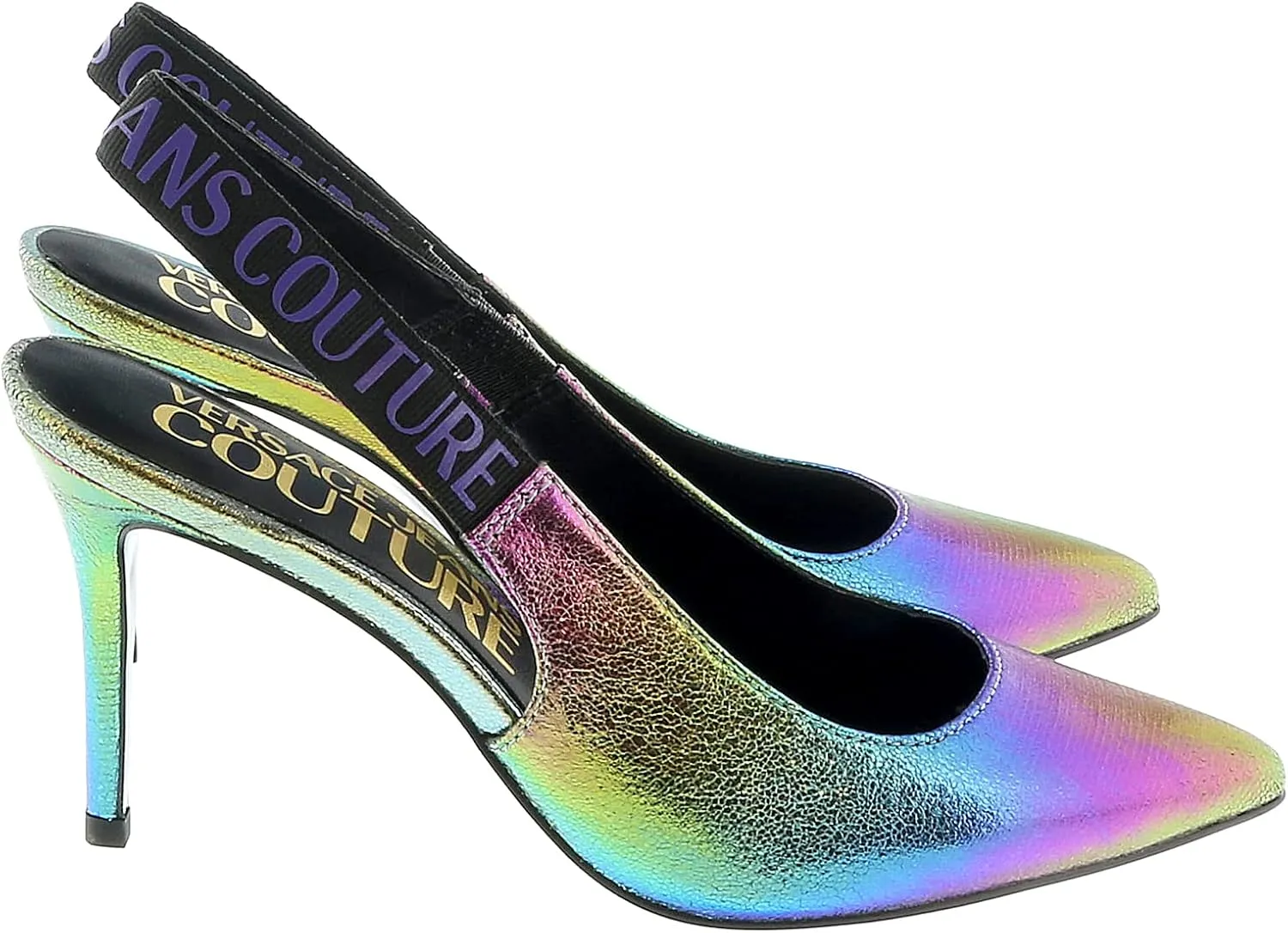 VERSACE JEANS COUTURE Technicolor Print High Heel Slingbacks- for womens