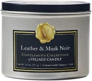 Village Candle Leather & Musk Noir Gentleman's Collection, 11 Ounce, Silver Tin with Black Lid