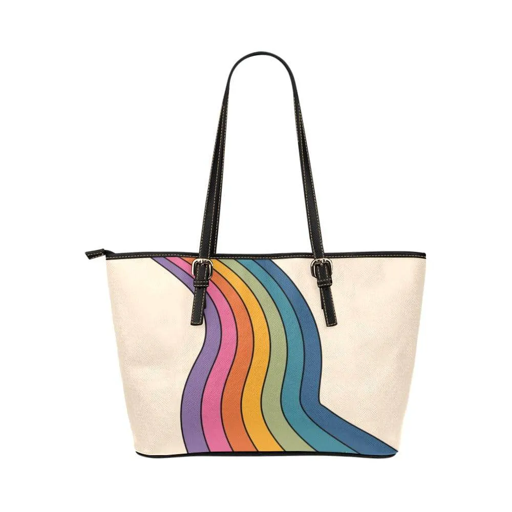 Vintage 1970s Retro Rainbow | Leather Tote Bag