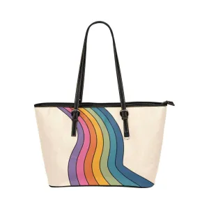 Vintage 1970s Retro Rainbow | Leather Tote Bag