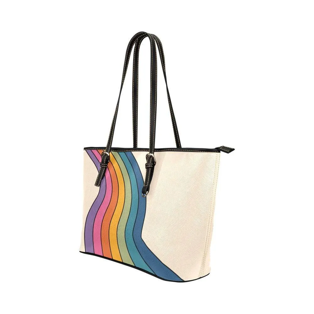 Vintage 1970s Retro Rainbow | Leather Tote Bag