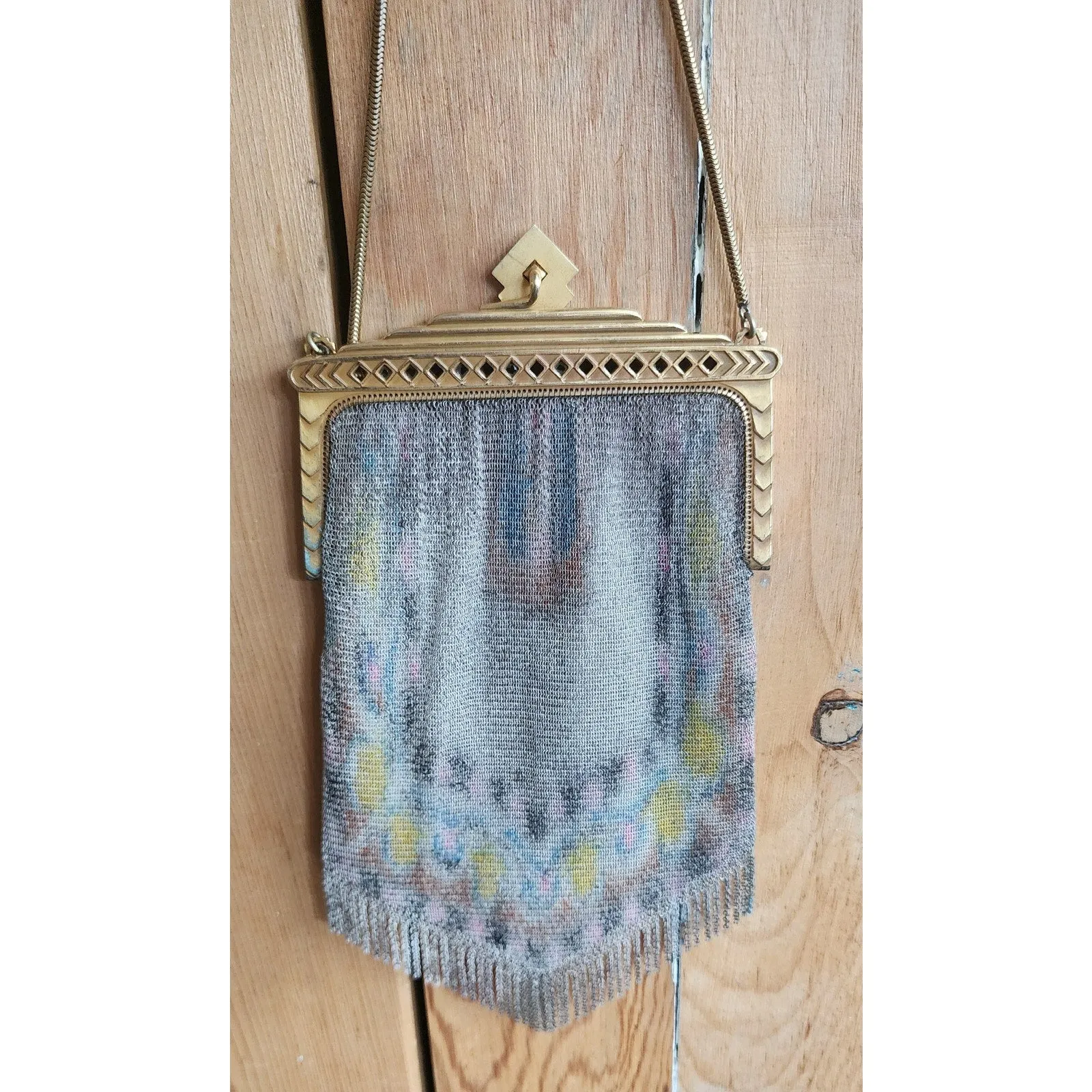 Vintage 20s Whiting & Davis Evening Bag Painted Mesh Steel Art Deco