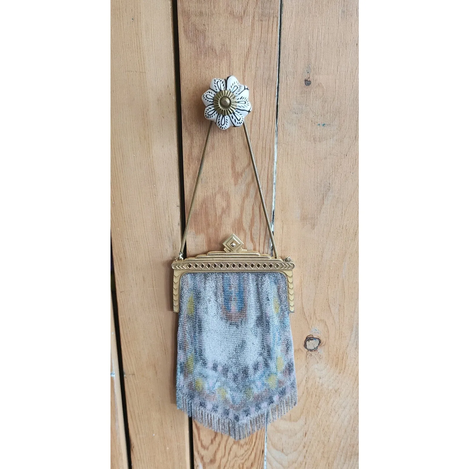 Vintage 20s Whiting & Davis Evening Bag Painted Mesh Steel Art Deco
