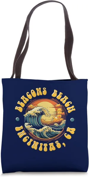 Vintage BEACONS BEACH Waves Sunset design. Tote Bag