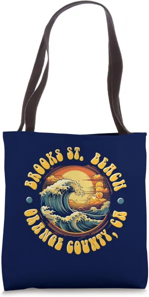 Vintage BROOKS ST. BEACH Waves Sunset design. Tote Bag