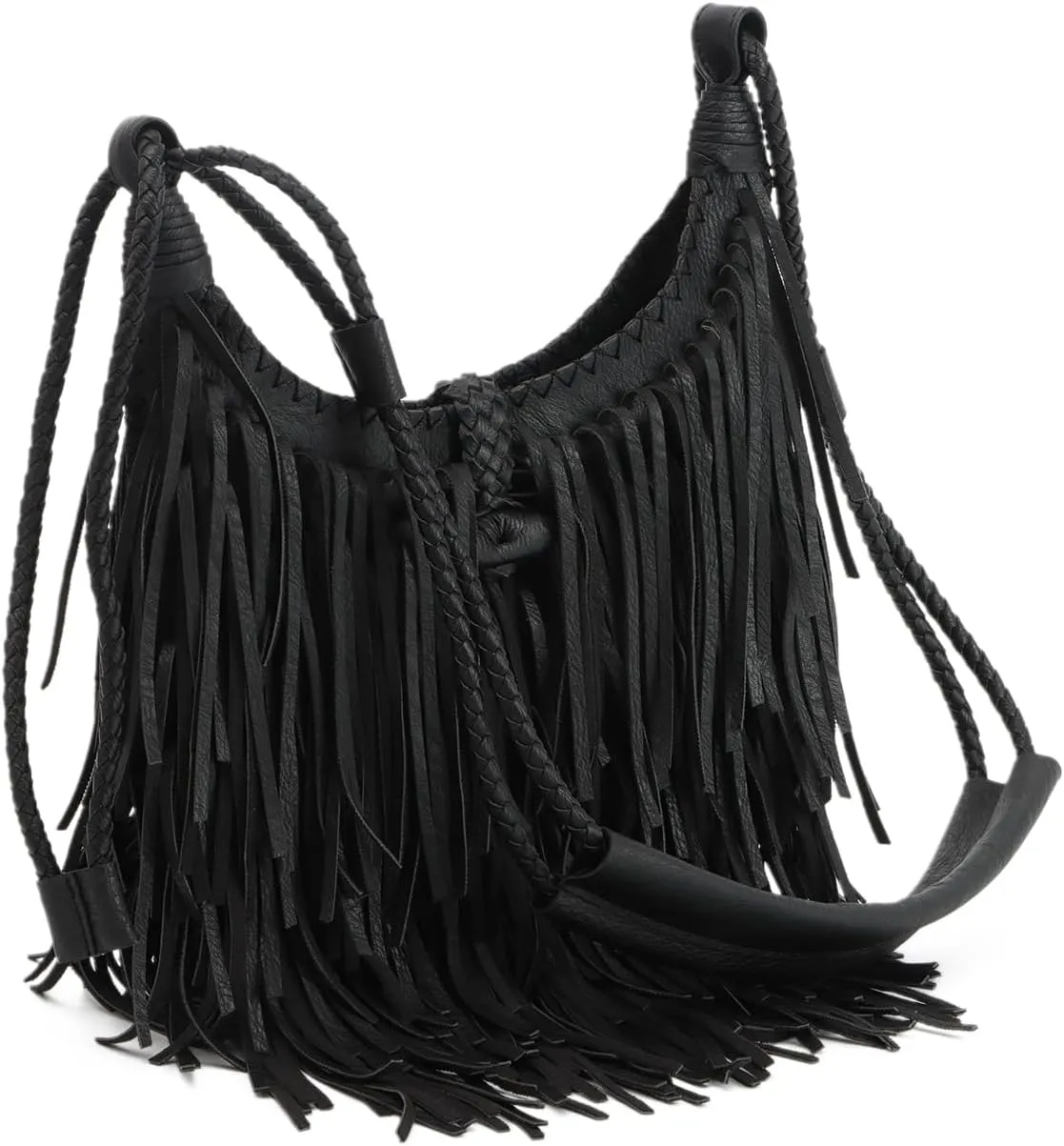 Vintage Fringe Hobo Bag for Women - Black Fringe Purse with Tassel Satchel Shoulder Bag