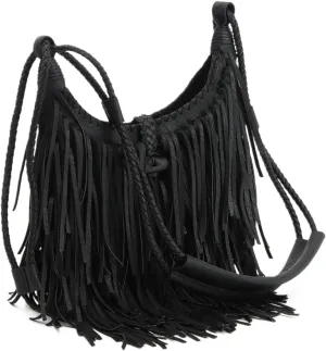 Vintage Fringe Hobo Bag for Women - Black Fringe Purse with Tassel Satchel Shoulder Bag