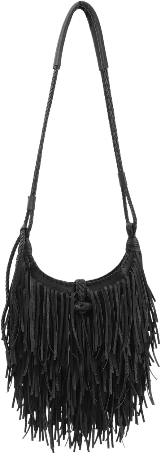 Vintage Fringe Hobo Bag for Women - Black Fringe Purse with Tassel Satchel Shoulder Bag