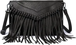 Vintage Fringe Purse Fringe Hobo Bags for Women Vegan Leather Tassel Hippie Crossbody Bag