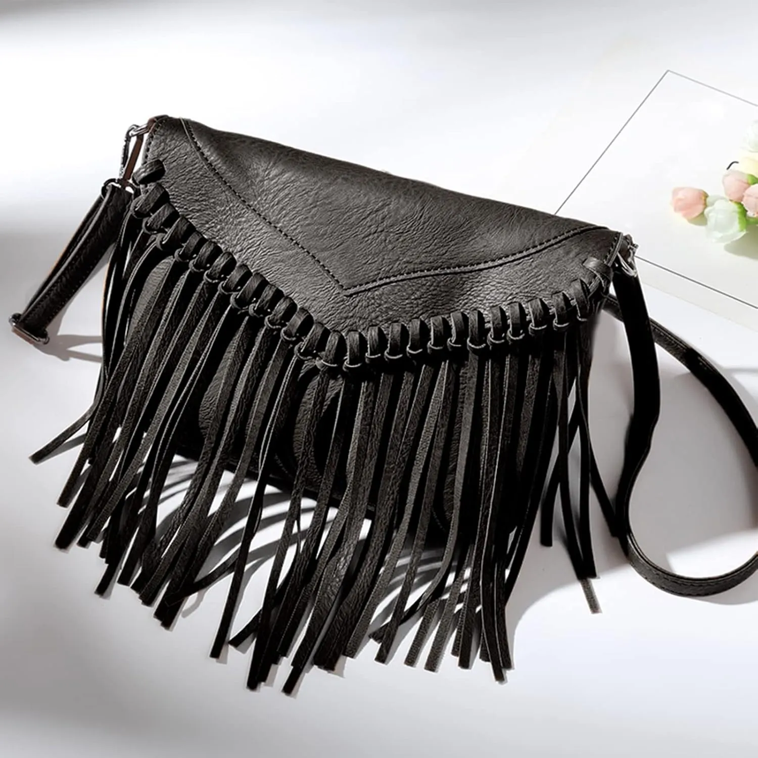 Vintage Fringe Purse Fringe Hobo Bags for Women Vegan Leather Tassel Hippie Crossbody Bag