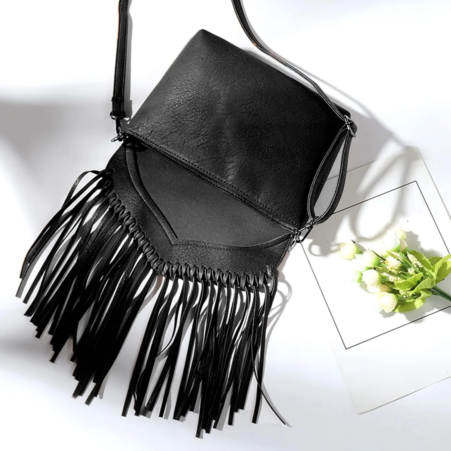 Vintage Fringe Purse Fringe Hobo Bags for Women Vegan Leather Tassel Hippie Crossbody Bag