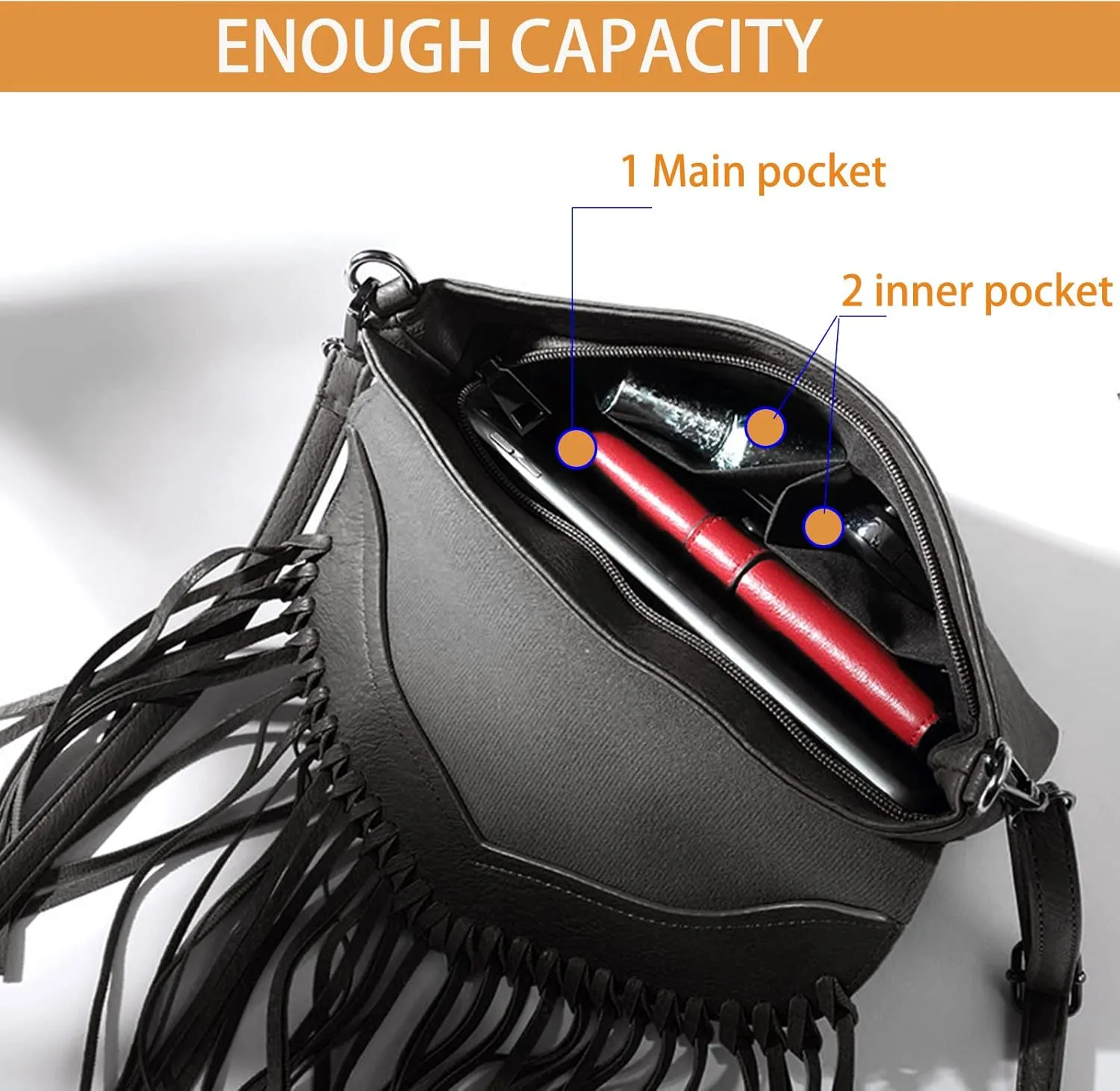 Vintage Fringe Purse Fringe Hobo Bags for Women Vegan Leather Tassel Hippie Crossbody Bag