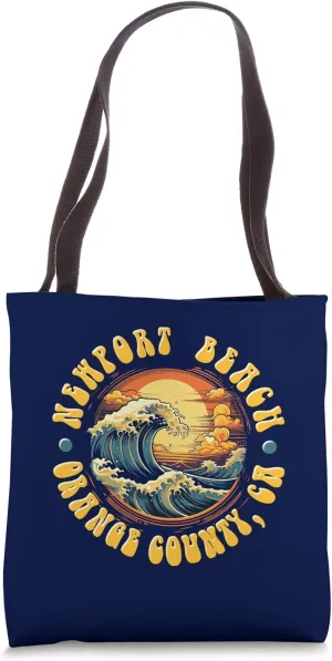 Vintage NEWPORT BEACH Waves Sunset design. Tote Bag
