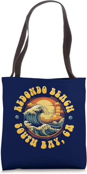 Vintage REDONDO BEACH Waves Sunset design. Tote Bag