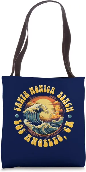 Vintage SANTA MONICA BEACH Waves Sunset design. Tote Bag