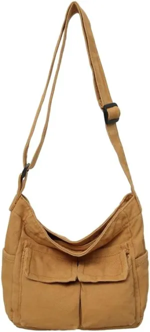 Vintage Style Canvas Messenger Bag, Shoulder Bags Multi-Pocket, Adjustable Strap (Brown)