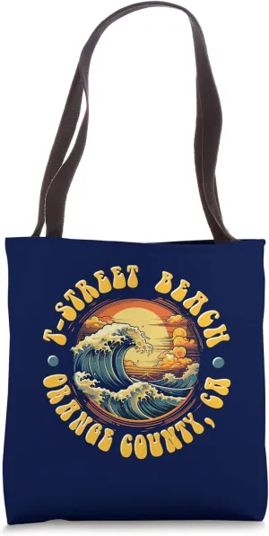 Vintage T-STREET BEACH Waves Sunset design. Tote Bag