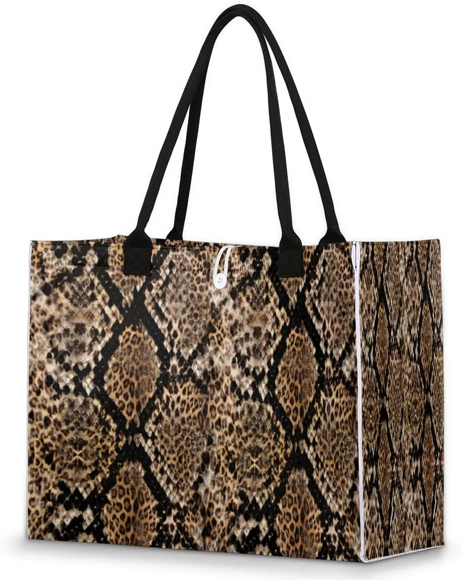 Viper Leopard Print Tote Bag for Women Large Beach Bag Reusable Grocery Bags Tote Bag for Work Shopping Travel Beach
