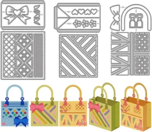 WADORN 3Pcs Gift Handbag Die Cuts, Bow Tote Bag Metal Cutting Dies Stencils Gift Box Bag Carbon Steel Embossing Template for DIY Scrapbooking Photo Album Decor Greeting Card