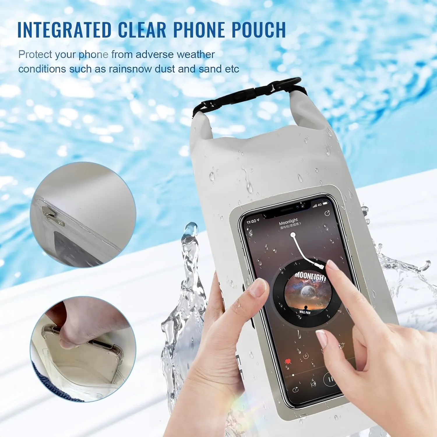 Waterproof Dry Bag,Roll Top Waterproof Backpack Phone Case Pouch for Travel,Kayaking,Rafting,Camping,Surfing,Boating,Hiking,Beach and Fishing (2 L White Black)