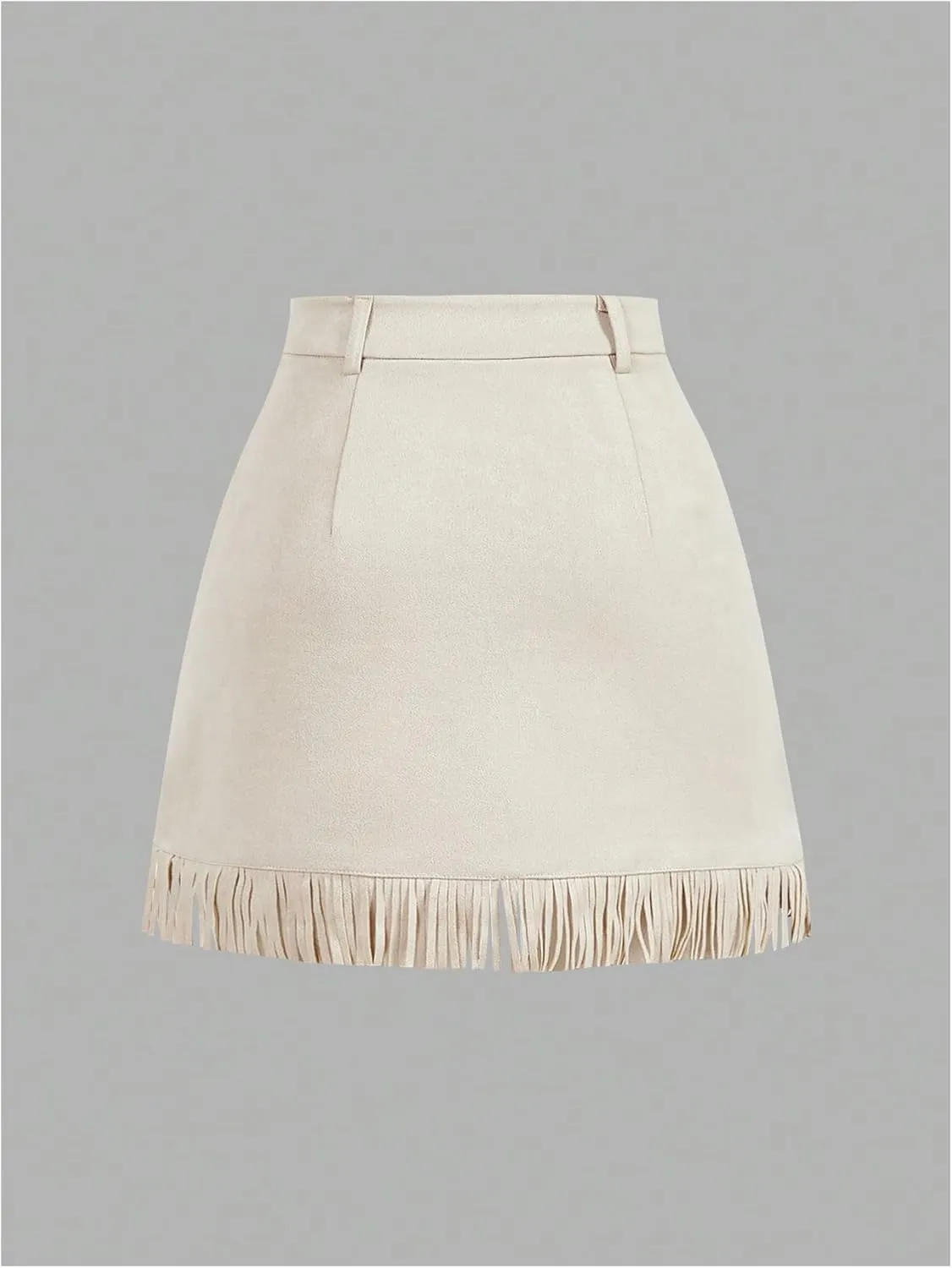 WDIRARA Women's Faux Suede Fringe Skirt High Waisted Tassel Western Mini Skirts