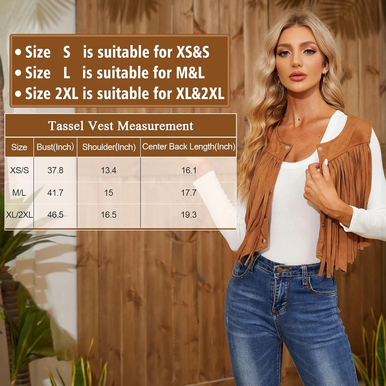 WERFORU Fringe Vest Women Faux Suede Open-Front Vintage Tassel Vest Coat Sleeveless 70s Hippie Boho Western Jacket