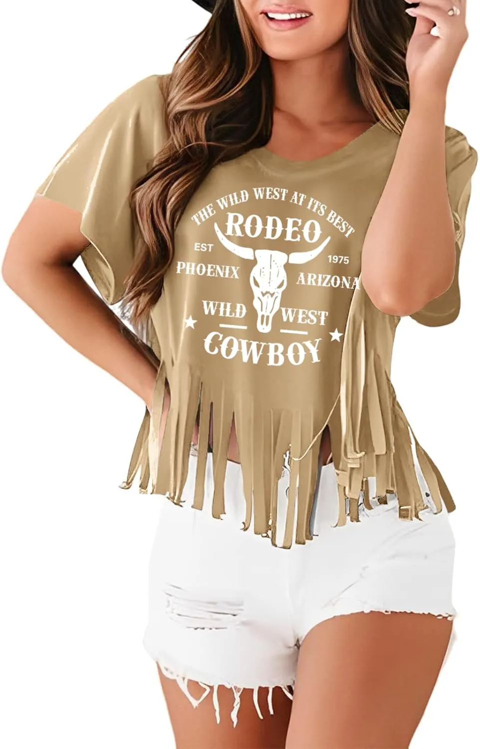 Western Rodeo Fringe Shirts for Women Cowgirl Cowboy Tshirt Cow Skull Vintage Country Music Graphic Tees Tassel Tops