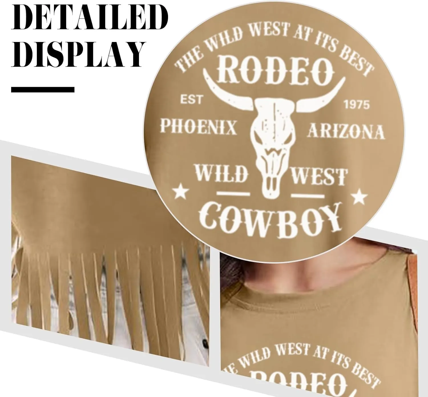 Western Rodeo Fringe Shirts for Women Cowgirl Cowboy Tshirt Cow Skull Vintage Country Music Graphic Tees Tassel Tops