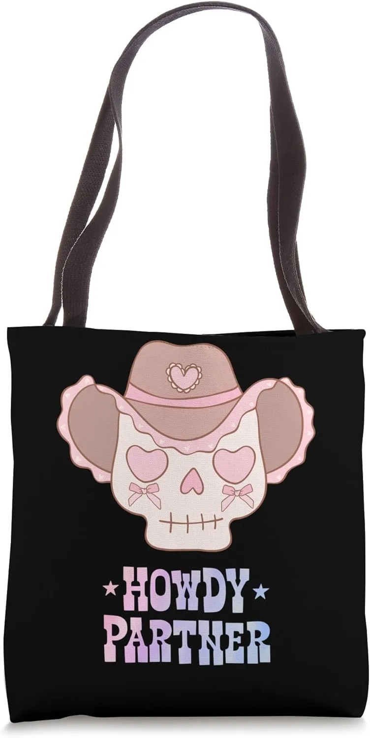Western Skeleton Cowgirl Trick or Treat Halloween Costume Tote Bag