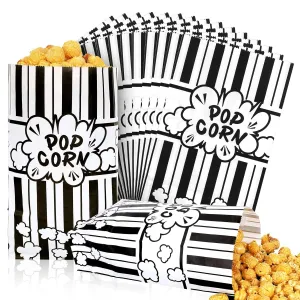 Whaline 200Pcs Movie Night Paper Popcorn Bags 2 oz Black and White Stripe Flat Bottom Popcorn Container Grease Resistant Large Sleeve Popcorn Bucket Disposable for Retro Movie Themed Party Carnival