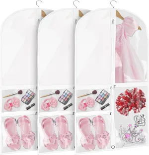 White Dance Garment Bags for Dancers, 3pcs 20x39", Dance Costume Garment Bag for Competition Travel, Hanging Clothes, Girls Dresses, Cheer Uniform, Dust Proof with 3 Clear Zipper Pockets