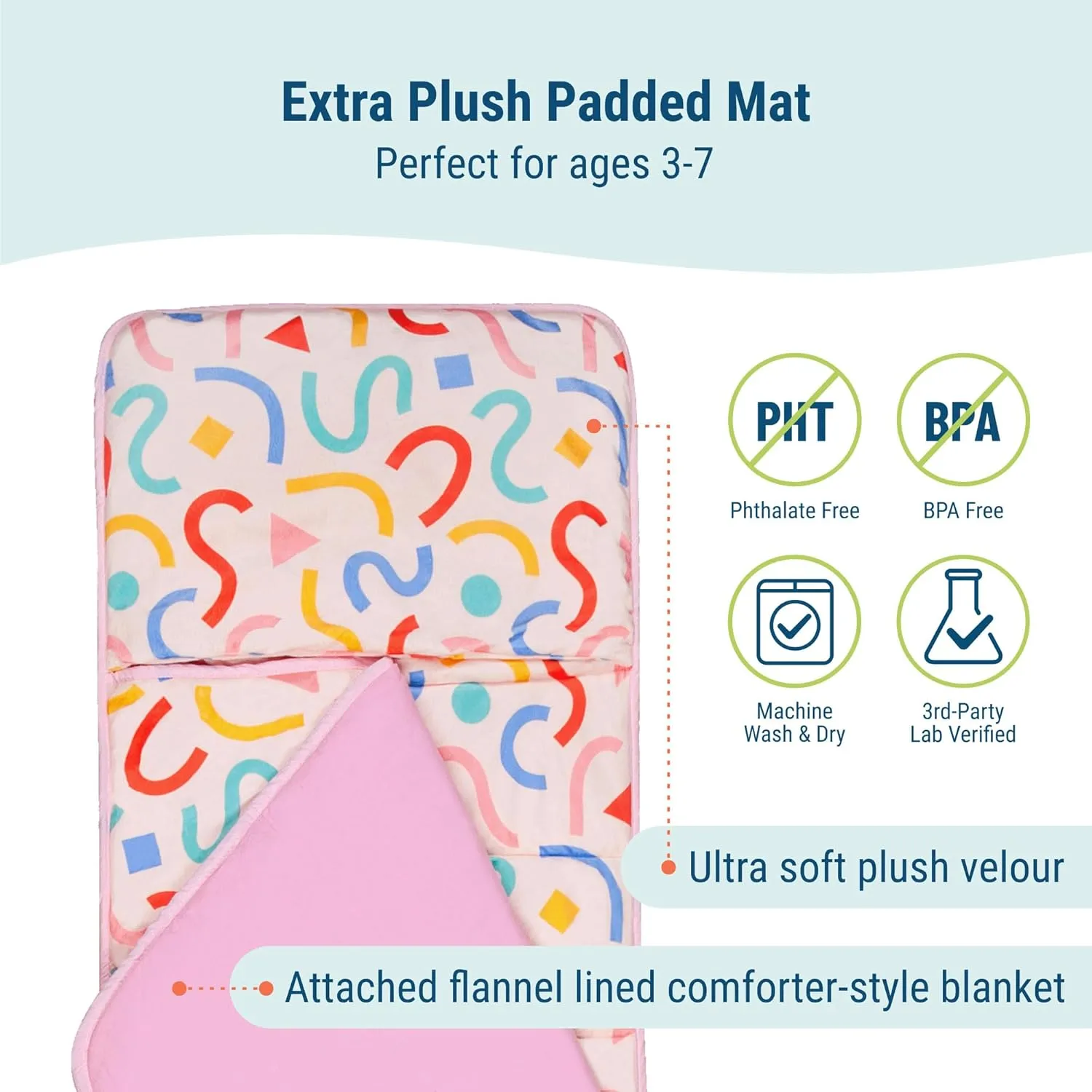 Wildkin Kids Plush Nap Mat – Soft, Cozy, Convenient for Daycare & Preschool – Confetti Peach