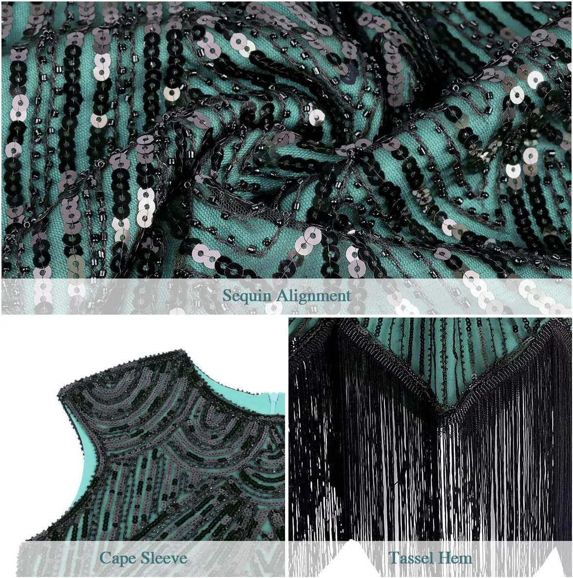 WILDPARTY 1920s Women Flapper Dresses Sequin Dresses Vintage Lace Fringed Cocktail Dress with 20s Accessories Set