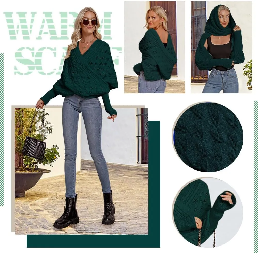 Winter Warm Knitted Wrap Scarf Shawl Cape With Sleeve for Women Autumn Winter Fashion Sweater Shawl Wraps Cape