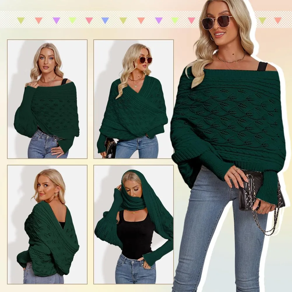Winter Warm Knitted Wrap Scarf Shawl Cape With Sleeve for Women Autumn Winter Fashion Sweater Shawl Wraps Cape