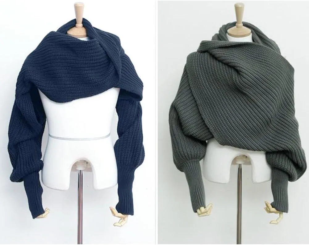 Winter Warm Knitted Wrap Scarf Shawl Cape With Sleeve for Women Autumn Winter Fashion Sweater Shawl Wraps Cape