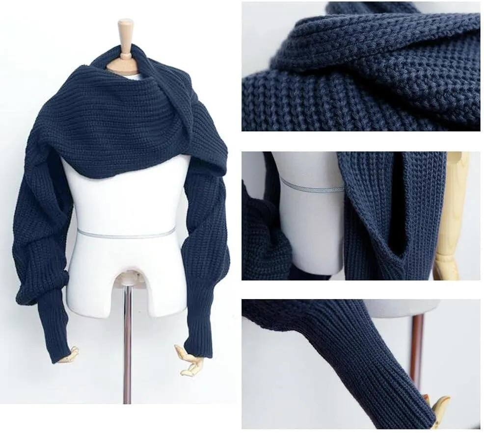 Winter Warm Knitted Wrap Scarf Shawl Cape With Sleeve for Women Autumn Winter Fashion Sweater Shawl Wraps Cape