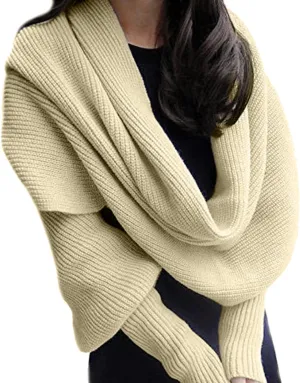 Winter Warm Knitted Wrap Scarf Shawl Cape With Sleeve for Women Autumn Winter Fashion Sweater Shawl Wraps Cape