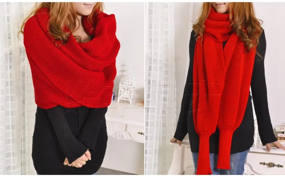 Winter Warm Knitted Wrap Scarf Shawl Cape With Sleeve for Women Autumn Winter Fashion Sweater Shawl Wraps Cape