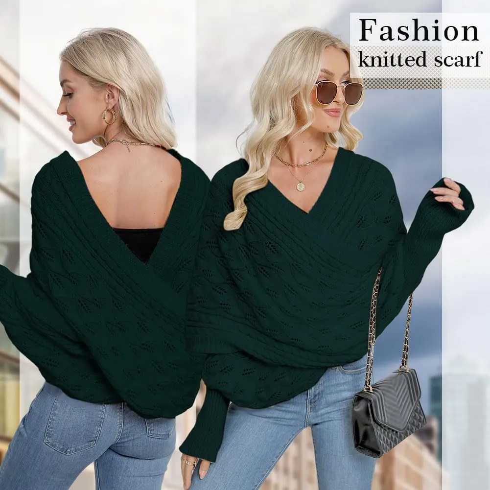 Winter Warm Knitted Wrap Scarf Shawl Cape With Sleeve for Women Autumn Winter Fashion Sweater Shawl Wraps Cape
