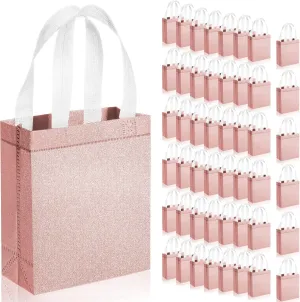 Woanger 48 Pack Wedding Gift Bags Reusable Gift Bags with Handle Glitter Tote Goodie Non Woven Bling Favor for Wedding Holiday Party(6.5 x 3.1 x 7.8 Inch,Rose Gold)