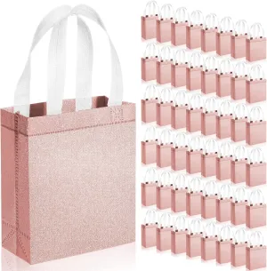 Woanger 48 Pack Wedding Gift Bags Reusable Gift Bags with Handle Glitter Tote Goodie Non Woven Bling Favor for Wedding Holiday Party(7.9 x 3.9 x 9.8 Inch,Rose Gold)